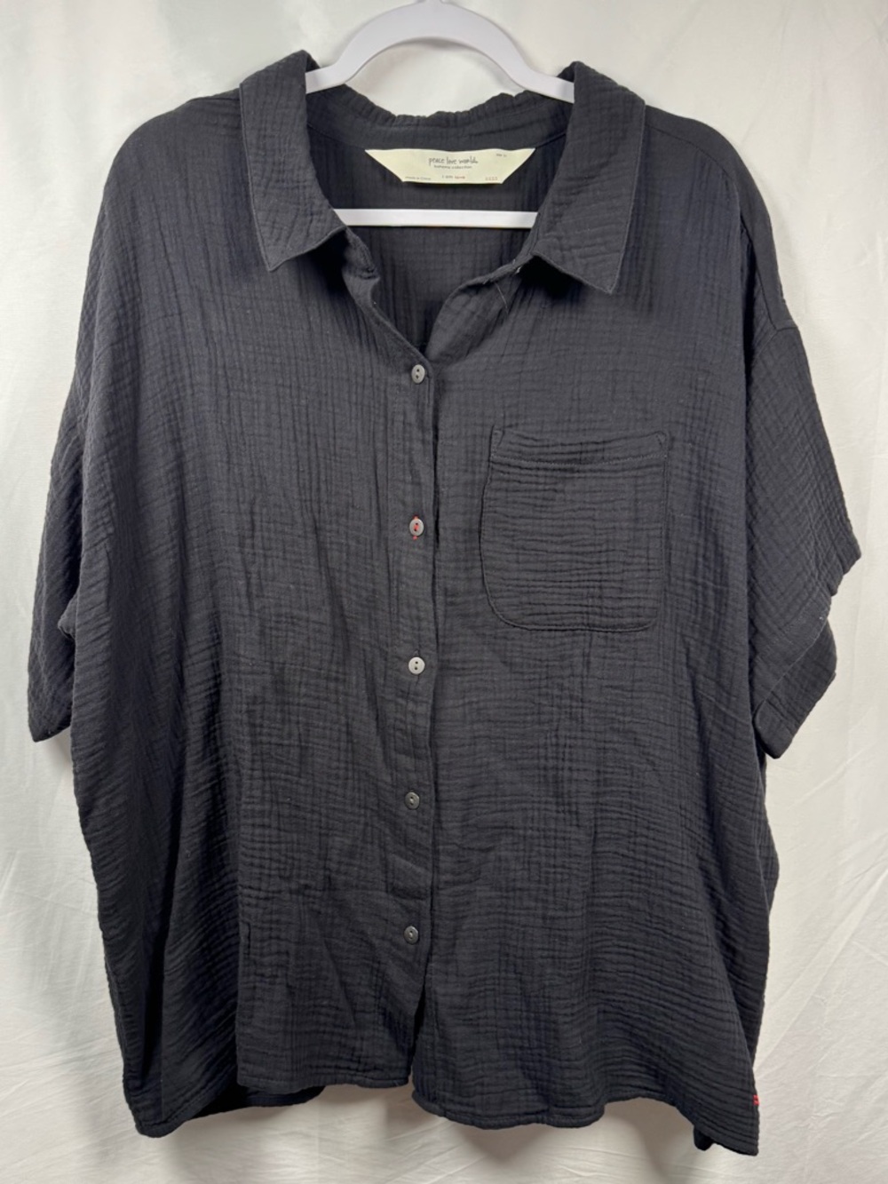 Peace Love World Women's Casual Black Gauze Button-Down Shirt 1X